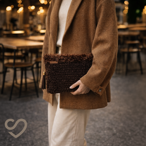 Acı Kahve Kadife Long Clutch