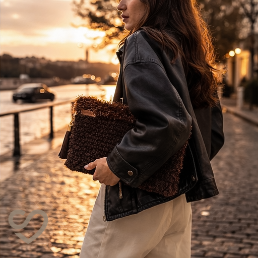 Acı Kahve Kadife Long Clutch