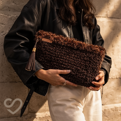 Acı Kahve Kadife Long Clutch