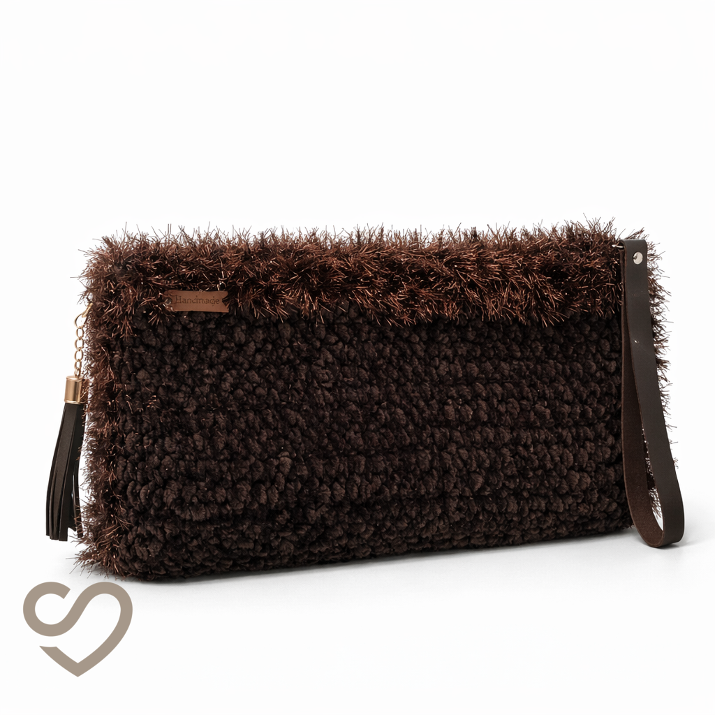 Acı Kahve Kadife Long Clutch