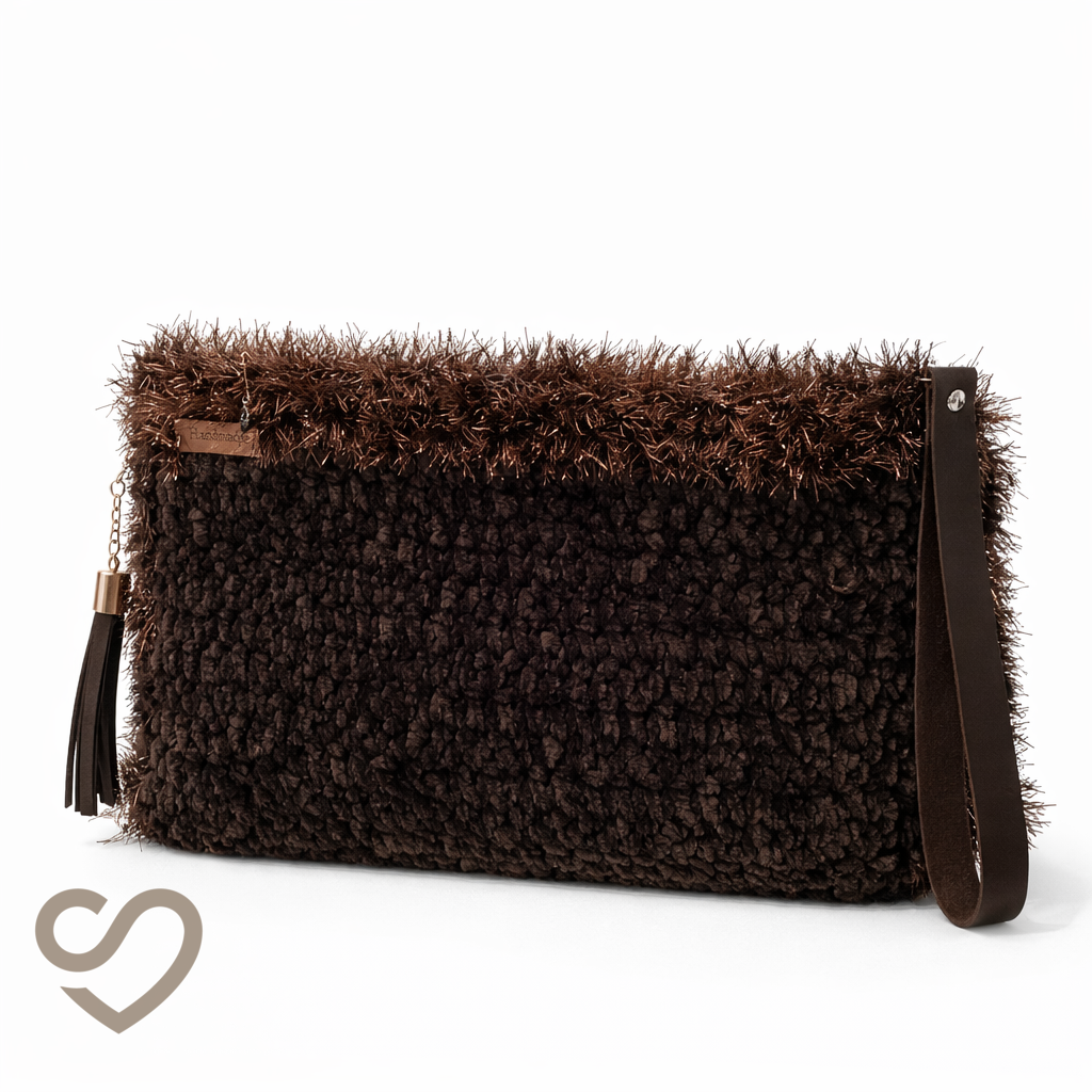 Acı Kahve Kadife Long Clutch