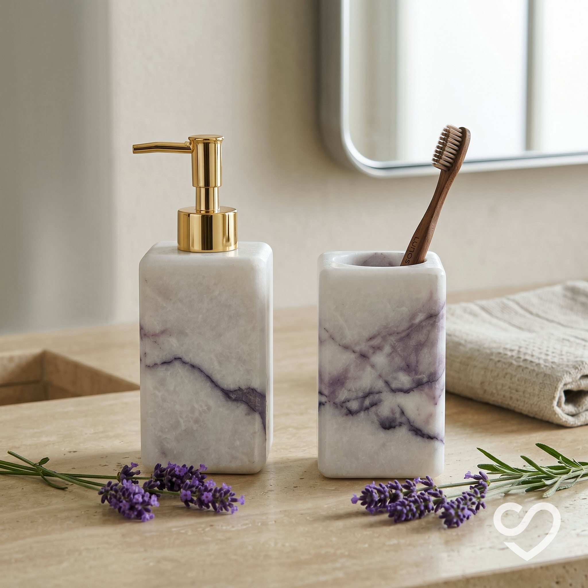 Lilac Mermer Geometrik Sabunluk Seti