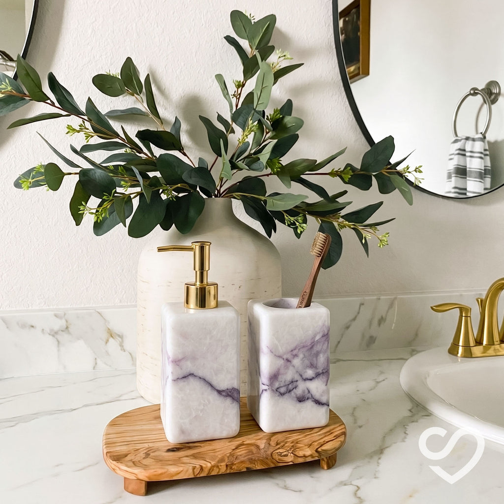 Lilac Mermer Geometrik Sabunluk Seti