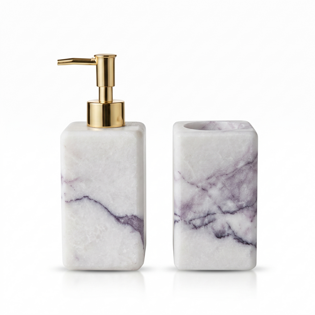 Lilac Mermer Geometrik Sabunluk Seti