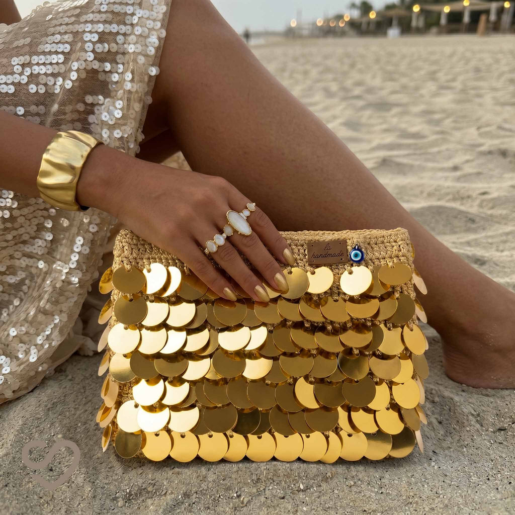 Gold Paillette İşlemeli Çanta