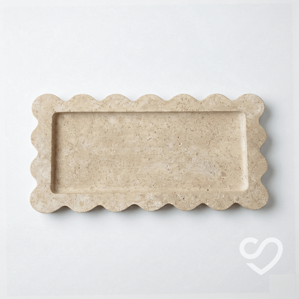 Traverten Dalgalı Kenarlı Dikdörtgen Tepsi - 15 x 30cm