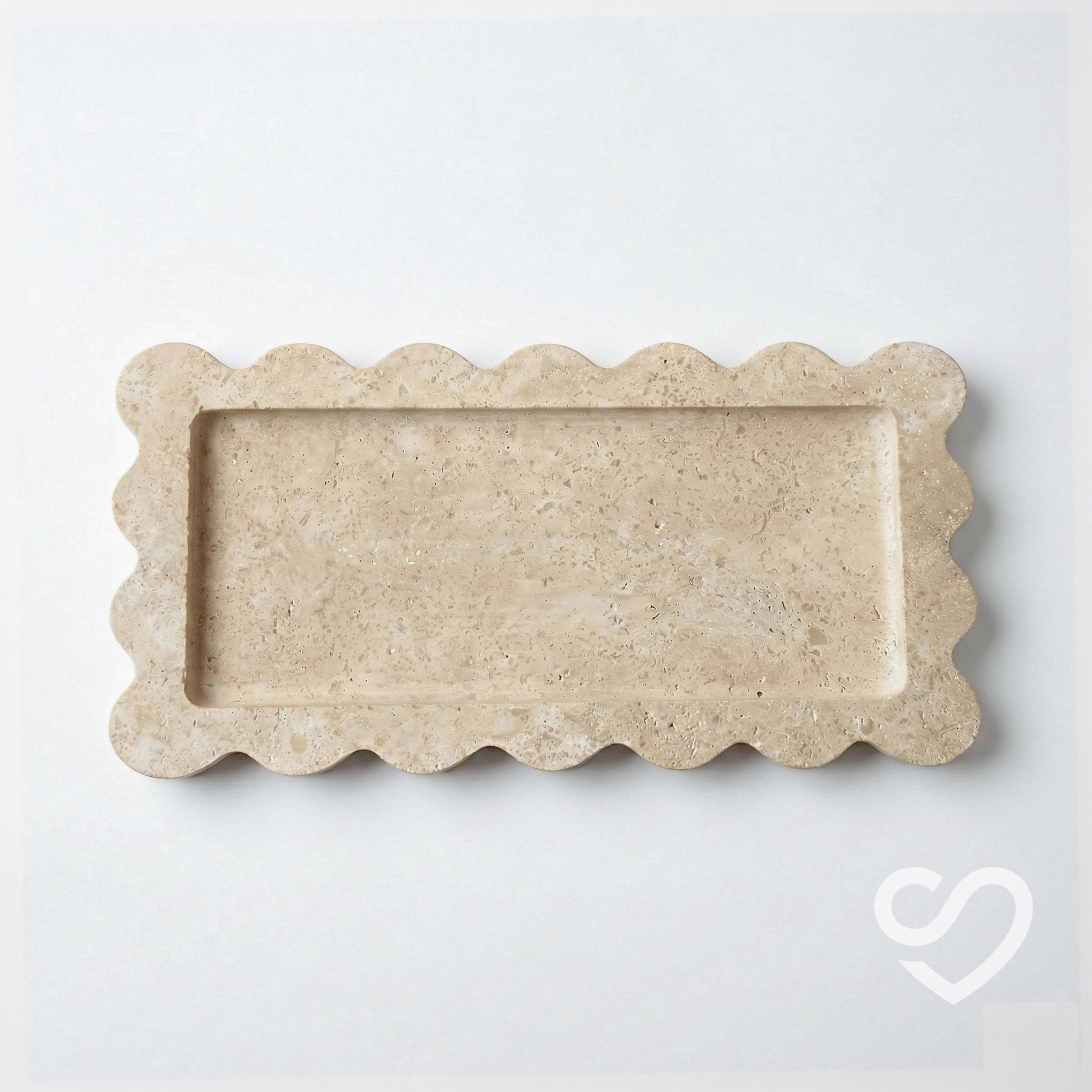 Traverten Dalgalı Kenarlı Dikdörtgen Tepsi - 15 x 30cm