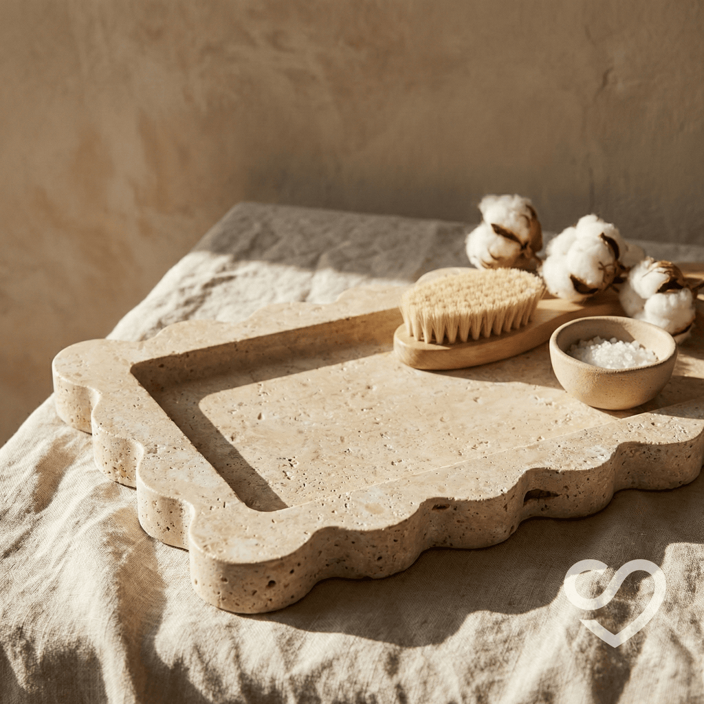 Traverten Dalgalı Kenarlı Dikdörtgen Tepsi - 15 x 30cm