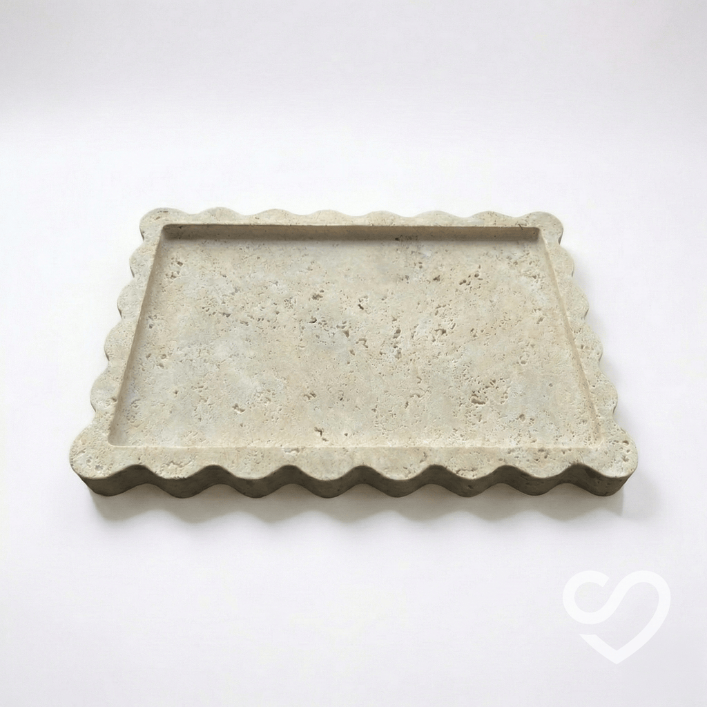 Traverten Dalgalı Kenarlı Dikdörtgen Tepsi - 20 x 30 cm