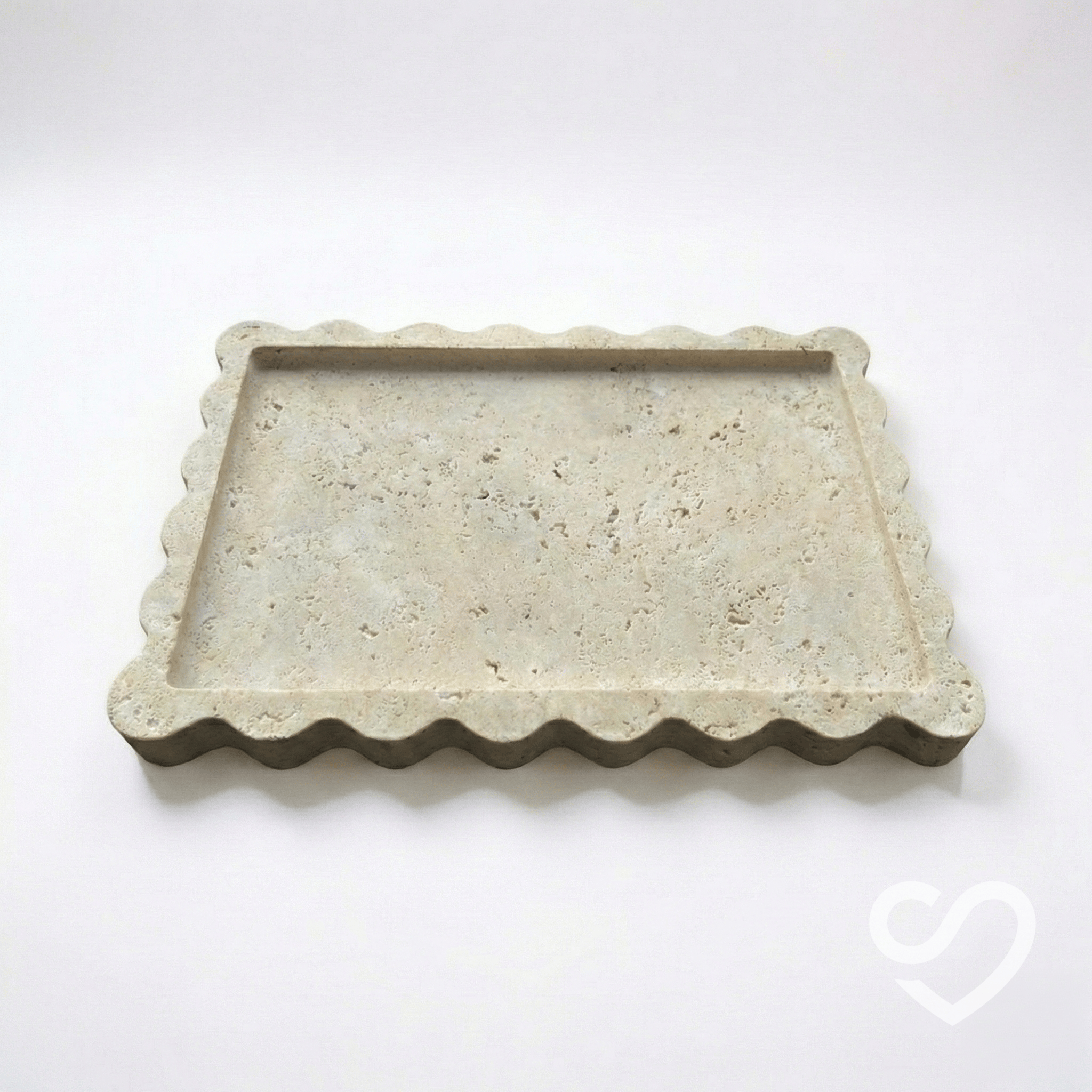 Traverten Dalgalı Kenarlı Dikdörtgen Tepsi - 20 x 30 cm